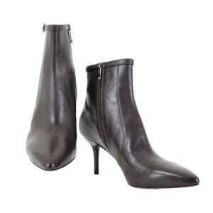 Via Spiga Sz 10 M Dark Brown Zip Pointed Toe Leather Upper Inner 3" Ankle Boots
